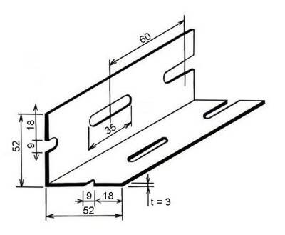 Profil L pozinkovaný 52 x 52 x 3 mm děrovaný